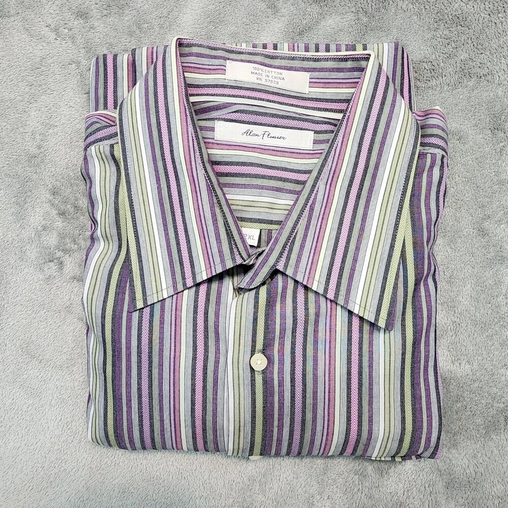 Alan Flusser Men's Dress Shirt Multicolor Striped Long Sleeve Purple Size 2XL